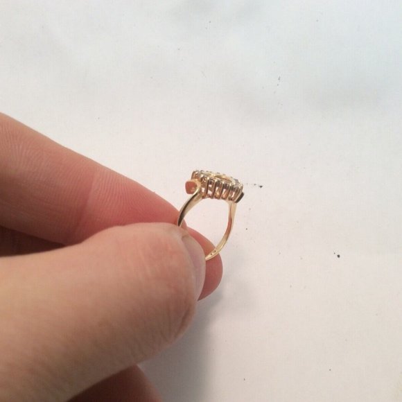 14K Yellow Real Solid Gold Heart Diamond Lady Ring Band Size 6   2.4gr  .40ct - Picture 4 of 7